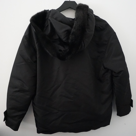 MONCLER Black Zipper Jacket Mink Fur Trim Lightweight - Picture 15 of 15